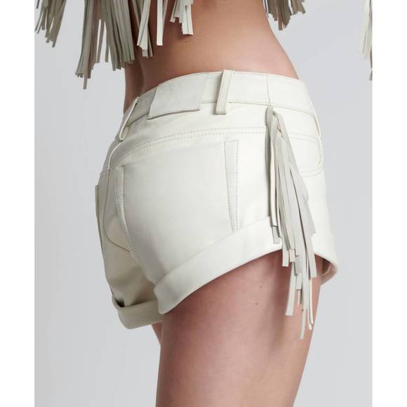 NEW ONE TEASPOON chaos walking fringed leather bandit shorts in white - Picture 3 of 6